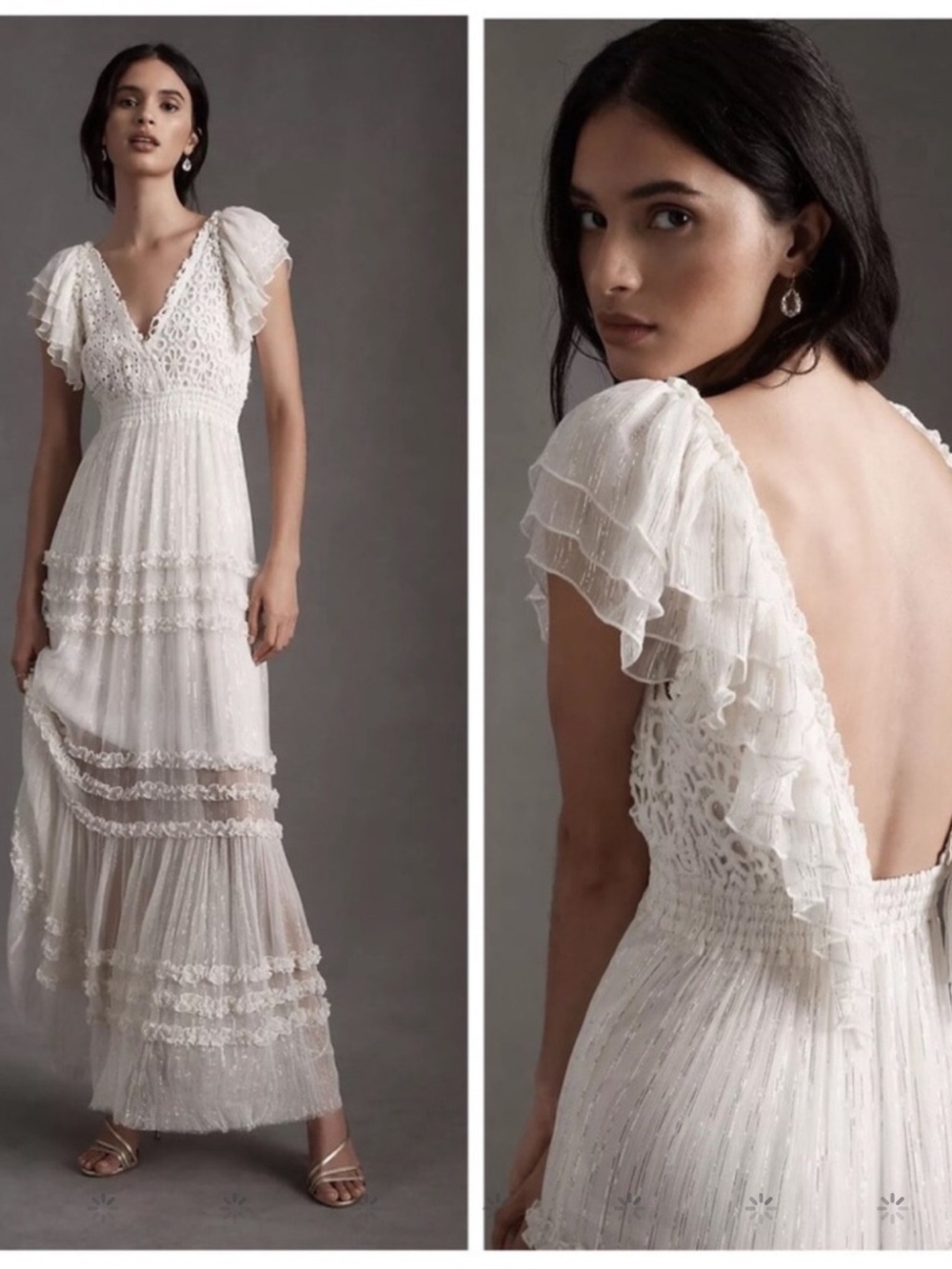 Sz Large White & Lurex like new maxi dress gown BHLDN x free people